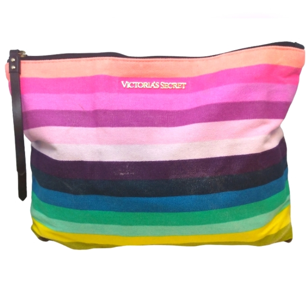 Victoria's Secret Large Rainbow Stripes Cosmetic Bag, Multicolor Travel …